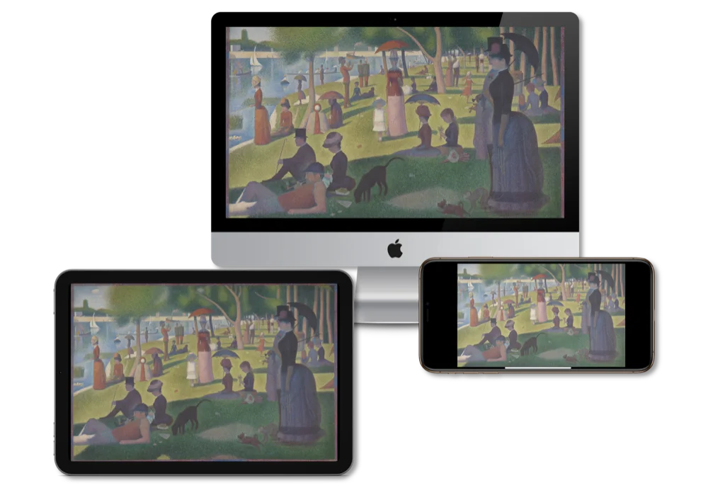 Vasari streaming Seurat's A Sunday on La Grande Jatte on a desktop, tablet, and phone